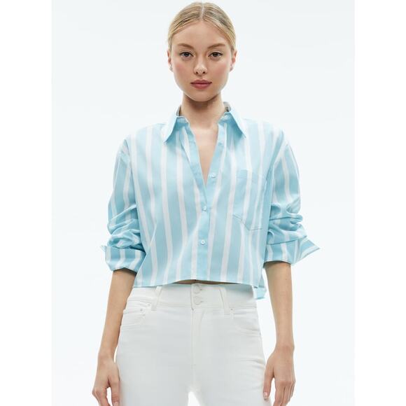 Alice + Olivia Finely Cropped Button Down Shirt - Picture 1 of 9